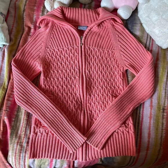 Pink Cable-Knit Zip-Up Sweater - Picture 6 of 8